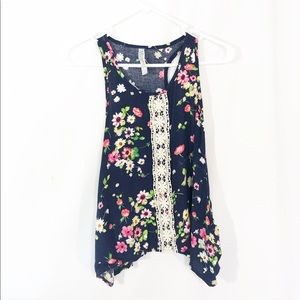 NAVY FLORAL CROCHET TANK TOP